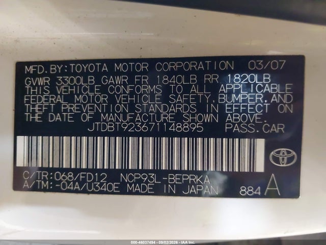 Продаж на аукціоні авто 2007 Toyota Yaris S, vin: JTDBT923671148895, номер лоту: 46037494