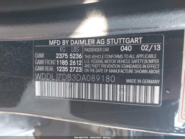 2013 Mercedes-benz Cls 550 მანქანა იყიდება აუქციონზე, vin: WDDLJ7DB3DA089180, აუქციონის ნომერი: 46037535