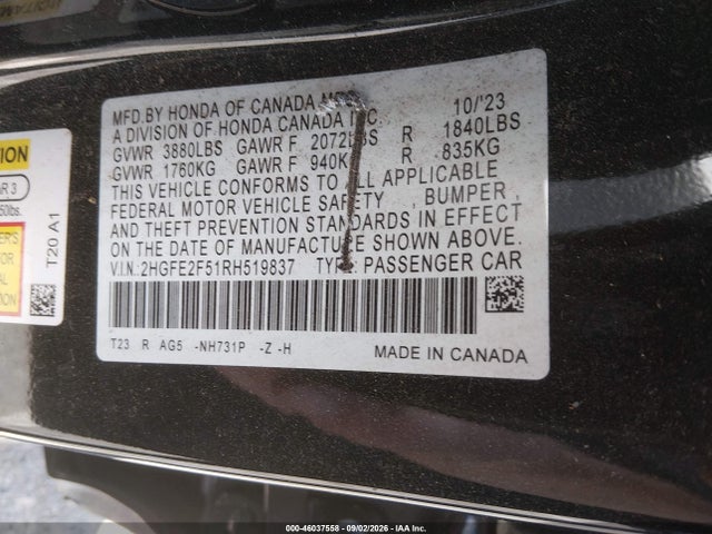 Honda Civic Sport 2024 2HGFE2F51RH519837 Image 9