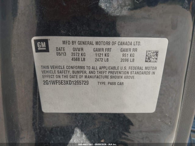 2013 Chevrolet Impala Ls მანქანა იყიდება აუქციონზე, vin: 2G1WF5E3XD1265729, აუქციონის ნომერი: 46037561