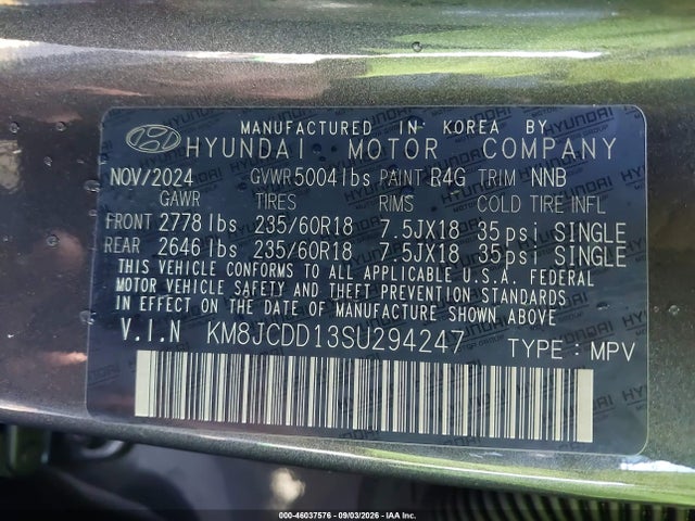 Продажа на аукционе авто 2025 Hyundai Tucson Hybrid Sel Convenience, vin: KM8JCDD13SU294247, номер лота: 46037576