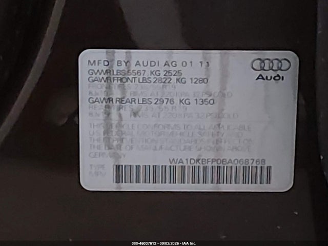 Aukcja sprzedaży 2011 Audi Q5 3.2 Premium Plus, vin: WA1DKBFP0BA068768, numer aukcji: 46037612