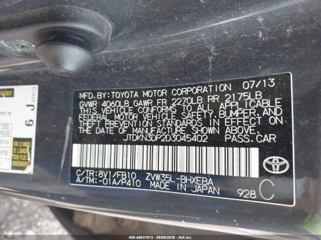 Aukcja sprzedaży 2013 Toyota Prius Plug-in, vin: JTDKN3DP2D3045402, numer aukcji: 46037613