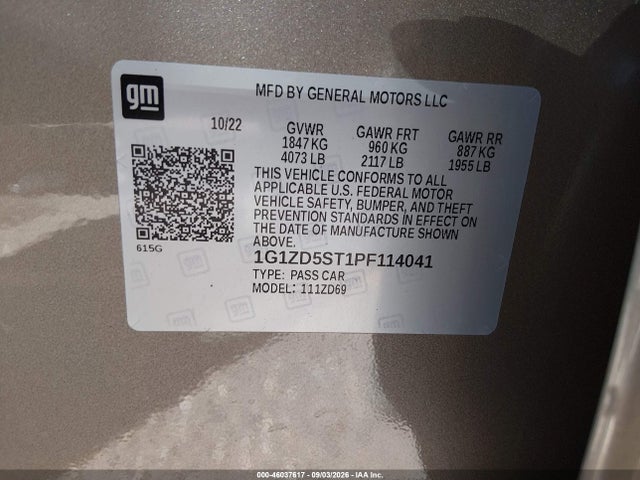 Продажа на аукционе авто 2023 Chevrolet Malibu Fwd 1lt, vin: 1G1ZD5ST1PF114041, номер лота: 46037617