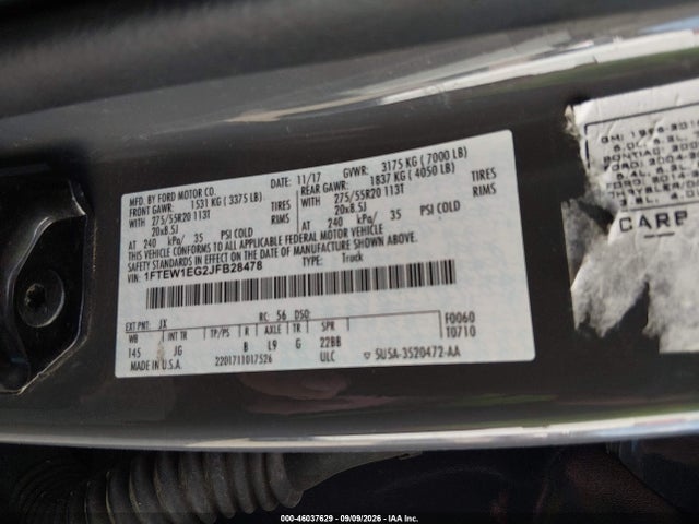 Aukcja sprzedaży 2018 Ford F-150 Xl, vin: 1FTEW1EG2JFB28478, numer aukcji: 46037629