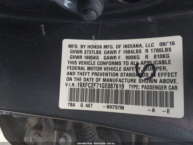 Honda CIVIC EX 2016 19XFC2F71GE087619 Image 9
