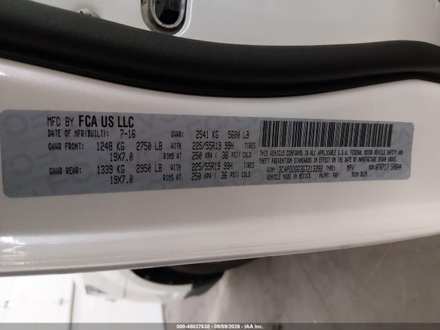 Aukcja sprzedaży 2016 Dodge Journey Crossroad Plus, vin: 3C4PDDGG3GT213292, numer aukcji: 46037638