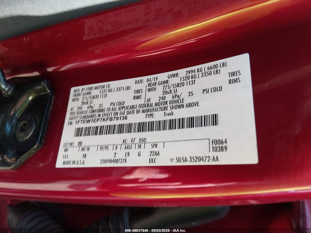 Aukcja sprzedaży 2019 Ford F-150 Xlt, vin: 1FTEW1EP7KFB79136, numer aukcji: 46037648