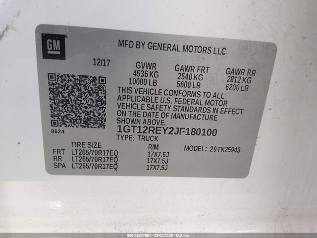 Продаж на аукціоні авто 2018 Gmc Sierra 2500hd, vin: 1GT12REY2JF180100, номер лоту: 46037651