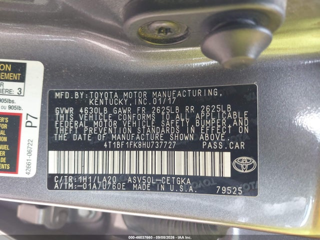 46037660 :رقم المزاد ، 4T1BF1FK8HU737727 vin ، 2017 Toyota Camry Xle مزاد بيع