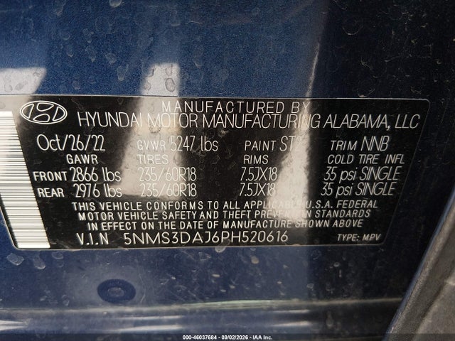 Hyundai Santa Fe Sel 2023 5NMS3DAJ6PH520616 Image 9
