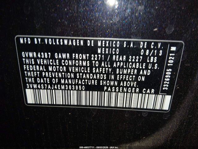 46037711 :رقم المزاد ، 3VW4S7AJ4EM363950 vin ، 2014 Volkswagen Jetta Gli Autobahn مزاد بيع