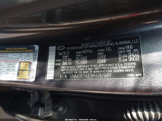 Продаж на аукціоні авто 2023 Hyundai Tucson Sel, vin: 5NMJB3AE1PH287689, номер лоту: 46037721