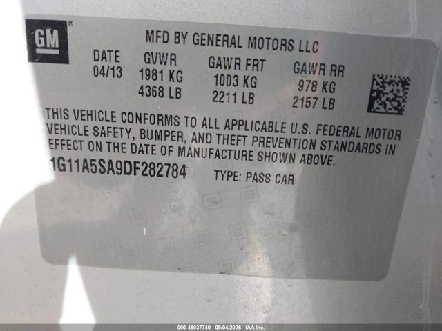 Aukcja sprzedaży 2013 Chevrolet Malibu 1fl, vin: 1G11A5SA9DF282784, numer aukcji: 46037740