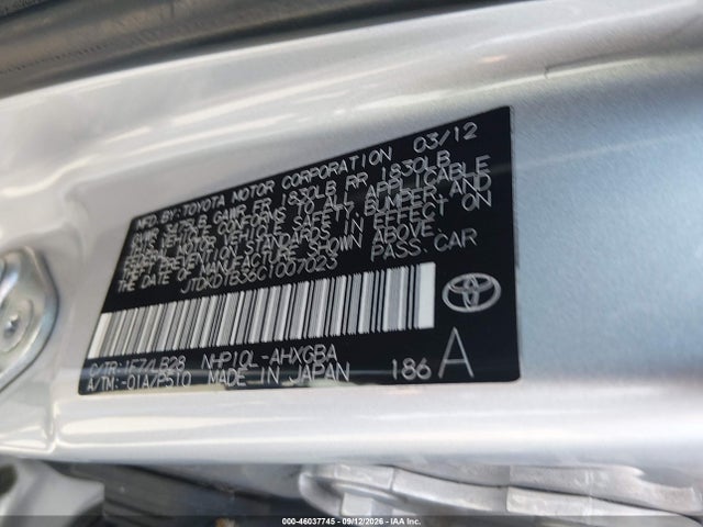 46037745 :رقم المزاد ، JTDKDTB36C1007023 vin ، 2012 Toyota Prius C Four مزاد بيع