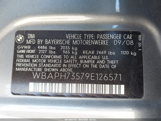 46037753 :رقم المزاد ، WBAPH73579E126571 vin ، 2009 Bmw 328i مزاد بيع