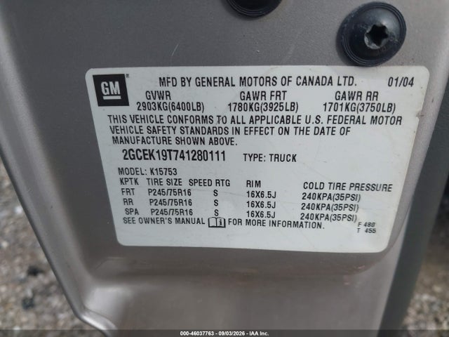 Продаж на аукціоні авто 2004 Chevrolet Silverado 1500 Ls, vin: 2GCEK19T741280111, номер лоту: 46037763