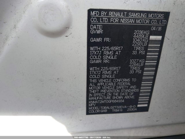 Nissan ROGUE SV 2016 KNMAT2MT0GP684934 Image 9