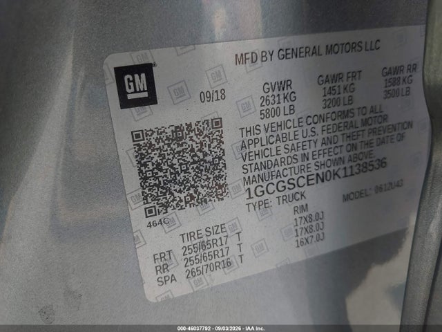 Продаж на аукціоні авто 2019 Chevrolet Colorado 2wd Lt, vin: 1GCGSCEN0K1138536, номер лоту: 46037792