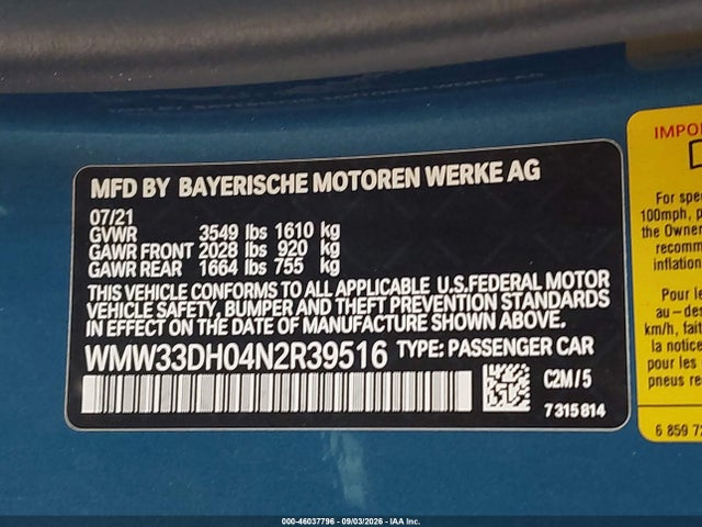 Aukcja sprzedaży 2022 Mini Hardtop Oxford Edition, vin: WMW33DH04N2R39516, numer aukcji: 46037796