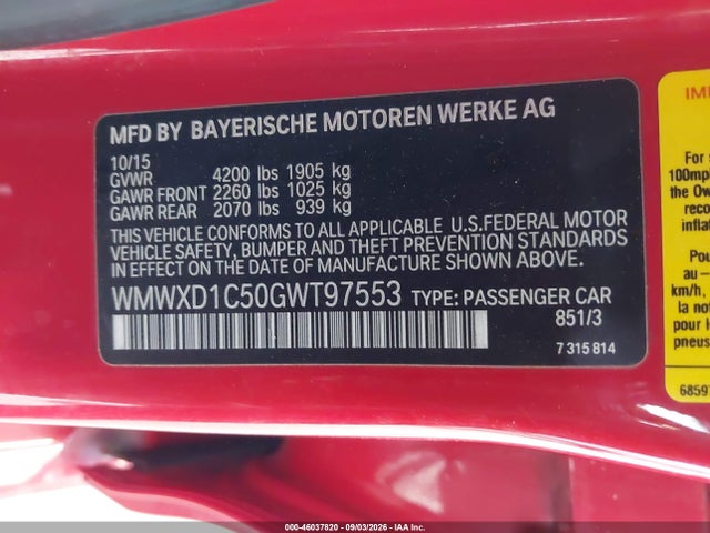 Продаж на аукціоні авто 2016 Mini Countryman John Cooper Works, vin: WMWXD1C50GWT97553, номер лоту: 46037820