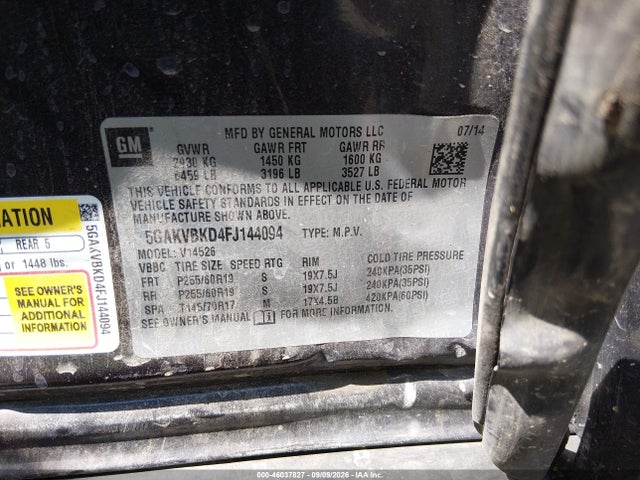 46037827 :رقم المزاد ، 5GAKVBKD4FJ144094 vin ، 2015 Buick Enclave Leather مزاد بيع