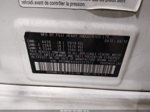 Aukcja sprzedaży 2011 Subaru Legacy 2.5i Limited, vin: 4S3BMCK65B3223572, numer aukcji: 46037848