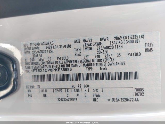 Aukcja sprzedaży 2023 Ford F-150 Xl, vin: 1FTEX1CP8PKE85986, numer aukcji: 46037850