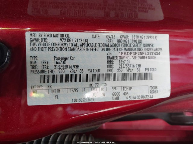 Ford FOCUS SE 2015 1FADP3F25FL327434 Image 9