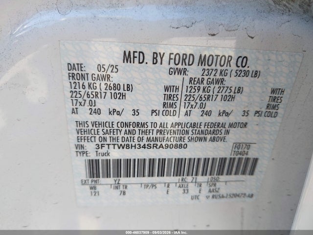 Aukcja sprzedaży 2025 Ford Maverick Xlt, vin: 3FTTW8H34SRA90880, numer aukcji: 46037909