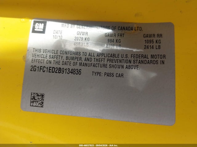 Aukcja sprzedaży 2011 Chevrolet Camaro 2lt, vin: 2G1FC1ED2B9134836, numer aukcji: 46037923