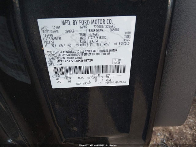 Продажа на аукционе авто 2010 Ford F-150 Fx4/lariat/xl/xlt, vin: 1FTFX1EV8AKB45728, номер лота: 46037927