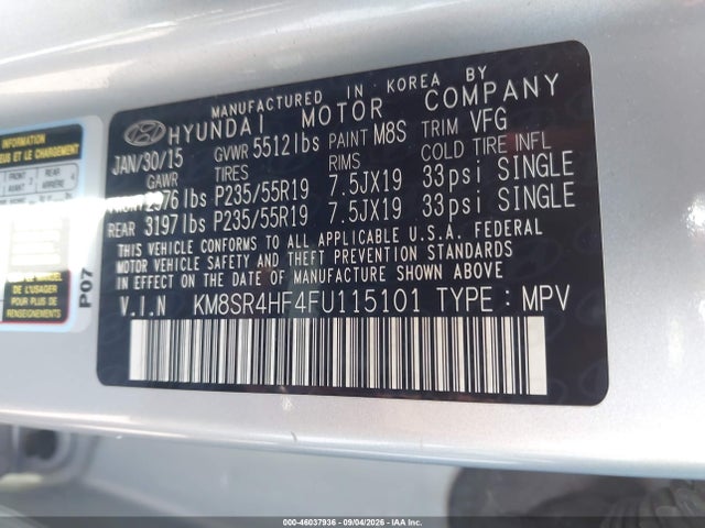 Hyundai Santa Fe Limited 2015 KM8SR4HF4FU115101 Image 9