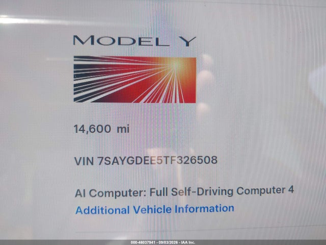Продаж на аукціоні авто 2026 Tesla Model Y All-wheel Drive/long Range Launch Series/premium All-wheel Drive, vin: 7SAYGDEE5TF326508, номер лоту: 46037941