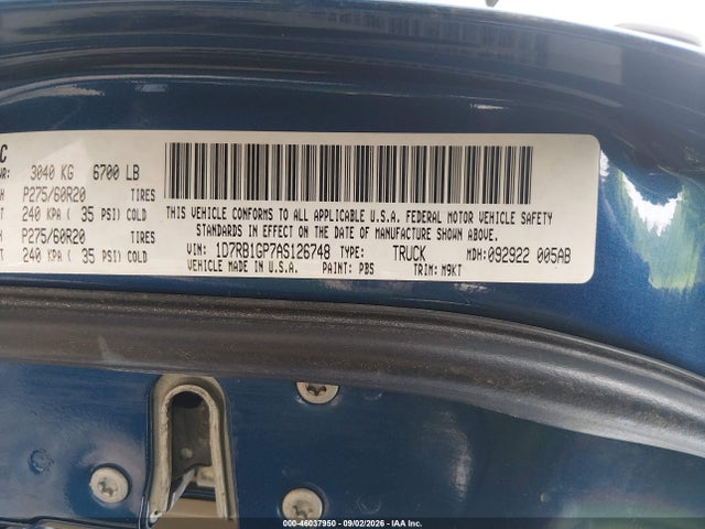 46037950 :رقم المزاد ، 1D7RB1GP7AS126748 vin ، 2010 Dodge Ram 1500 Slt/sport/trx مزاد بيع