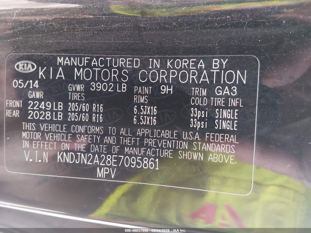 46037958 :رقم المزاد ، KNDJN2A28E7095861 vin ، 2014 Kia Soul مزاد بيع