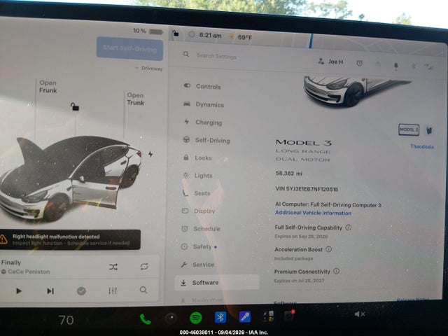 5YJ3E1EB7NF120515 Tesla Model 3 Long Range Dual Motor All-wheel Drive