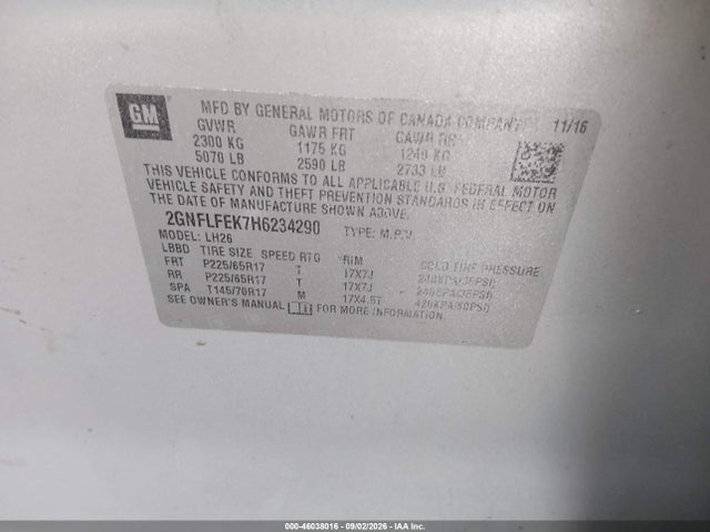 2017 Chevrolet Equinox Lt მანქანა იყიდება აუქციონზე, vin: 2GNFLFEK7H6234290, აუქციონის ნომერი: 46038016