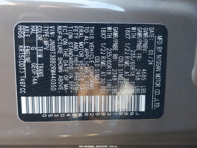 Aukcja sprzedaży 2024 Nissan Rogue Sv Intelligent Awd, vin: JN8BT3BB2RW440350, numer aukcji: 46038059