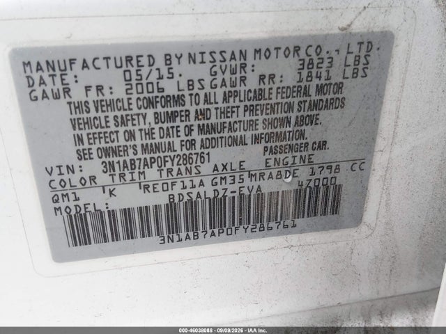 2015 Nissan Sentra Fe+ S/s/sl/sr/sv მანქანა იყიდება აუქციონზე, vin: 3N1AB7AP0FY286761, აუქციონის ნომერი: 46038088