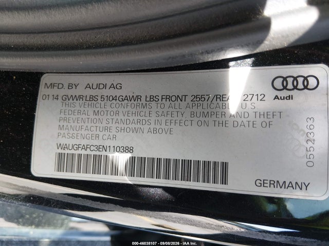 46038107 :رقم المزاد ، WAUGFAFC3EN110388 vin ، 2014 Audi A6 2.0t Premium مزاد بيع