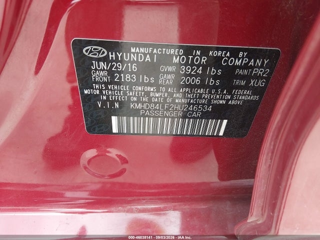 Hyundai Elantra Value Edition 2017 KMHD84LF2HU246534 Image 9