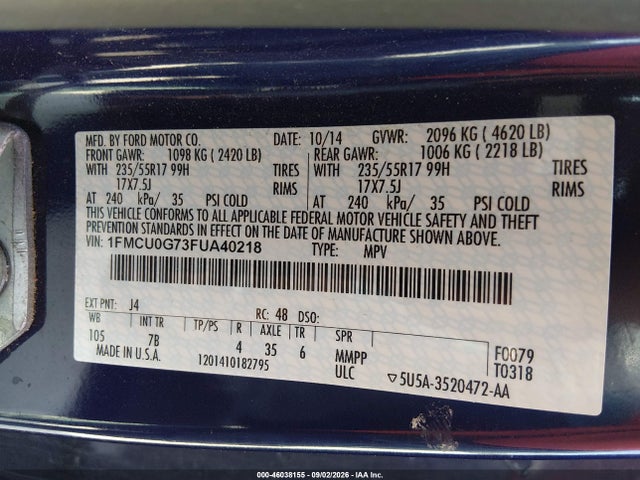 Продаж на аукціоні авто 2015 Ford Escape Se, vin: 1FMCU0G73FUA40218, номер лоту: 46038155
