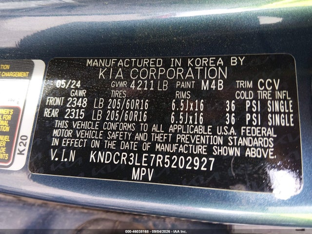 46038168 :رقم المزاد ، KNDCR3LE7R5202927 vin ، 2024 Kia Niro Ex مزاد بيع