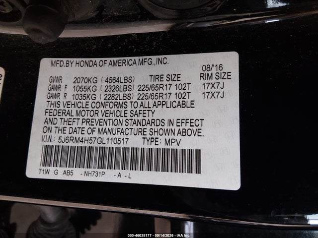 Honda CR-V EX 2016 5J6RM4H57GL110517 Image 9
