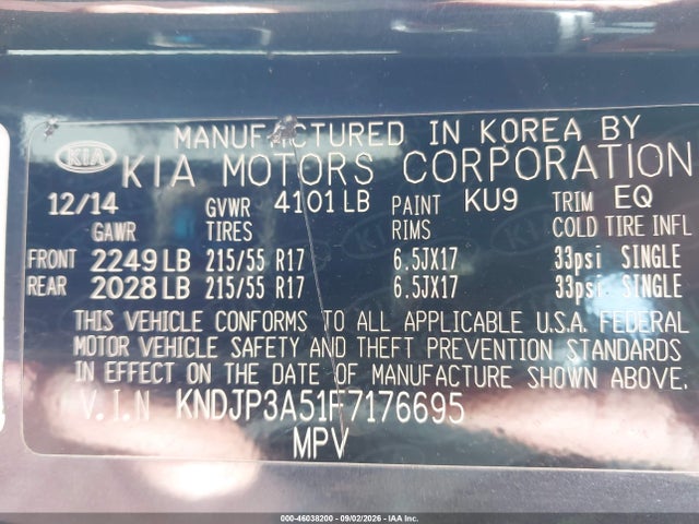KIA SOUL + 2015 KNDJP3A51F7176695 Image 9