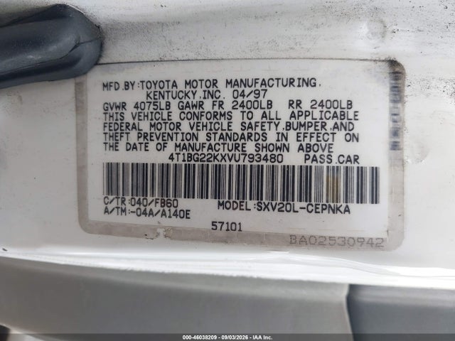 1997 Toyota Camry Le მანქანა იყიდება აუქციონზე, vin: 4T1BG22KXVU793480, აუქციონის ნომერი: 46038209