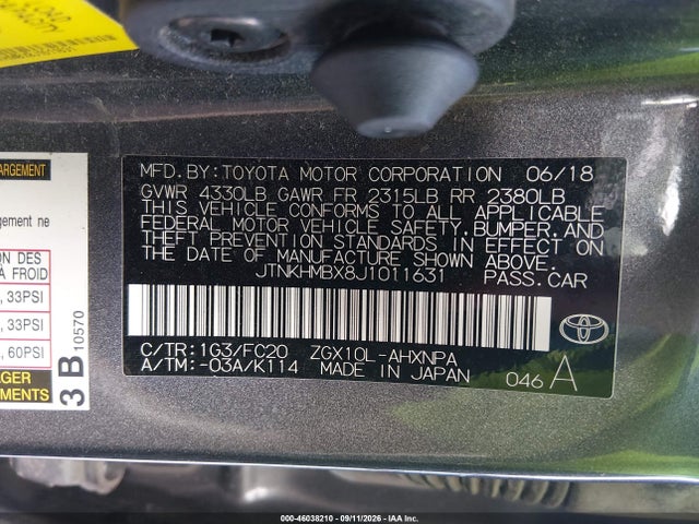 2018 Toyota C-hr Xle მანქანა იყიდება აუქციონზე, vin: JTNKHMBX8J1011631, აუქციონის ნომერი: 46038210