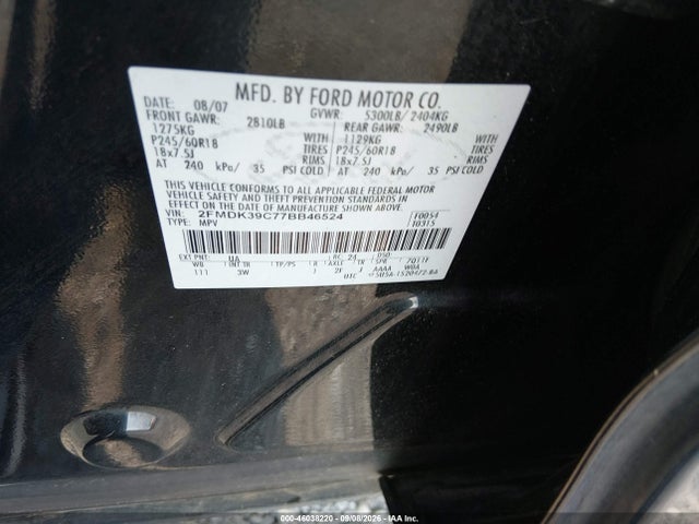 Aukcja sprzedaży 2007 Ford Edge Sel Plus, vin: 2FMDK39C77BB46524, numer aukcji: 46038220