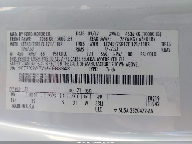 46038227 :رقم المزاد ، 1FT7X2AT2HEE83343 vin ، 2017 Ford F-250 Xl مزاد بيع